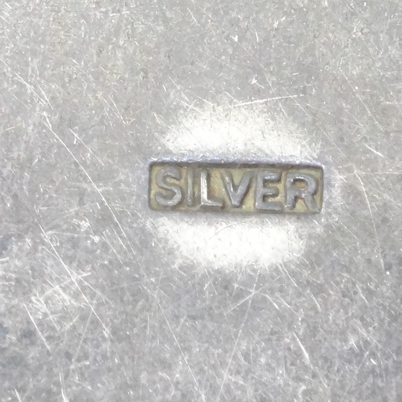 D85 SILVER 彫金細工 銀製 コンパクトミラー 菖蒲 作家物 手鏡 ヴィンテージ