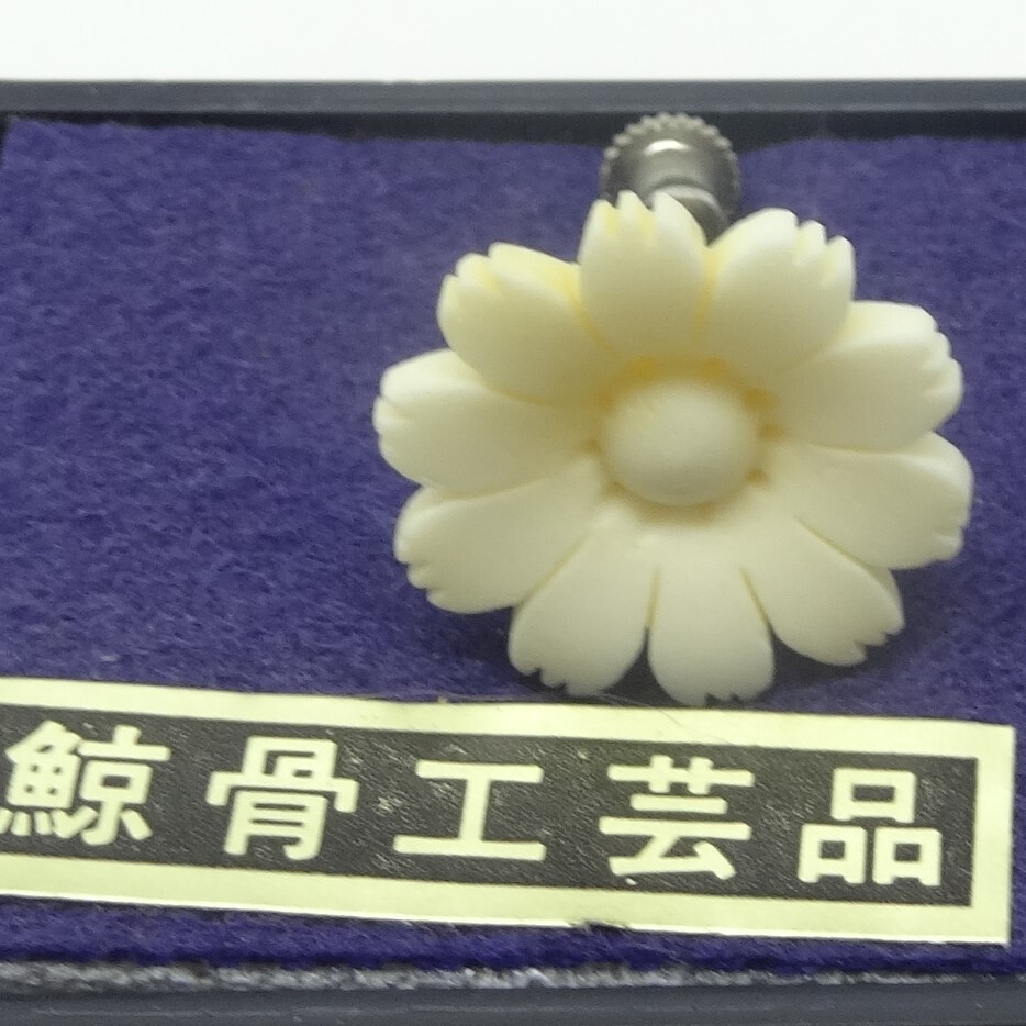 U7 工芸品 鯨骨 花 彫刻 イヤリング ケース付き