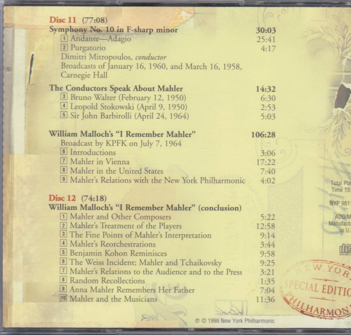 【幻の全集】ニューヨーク・フィル 自主制作 The Mahler Broadcasts 1948-1982 / New York Philharmonic 619054184842;【12CDBOX】の画像8