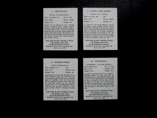 ボウマン　大リーグ1948年野球カード　48枚コンプリートセット1987年復刻版　ボブ・フェラー　ウォーレン・スパン　スタン・ミュージャル他_画像2