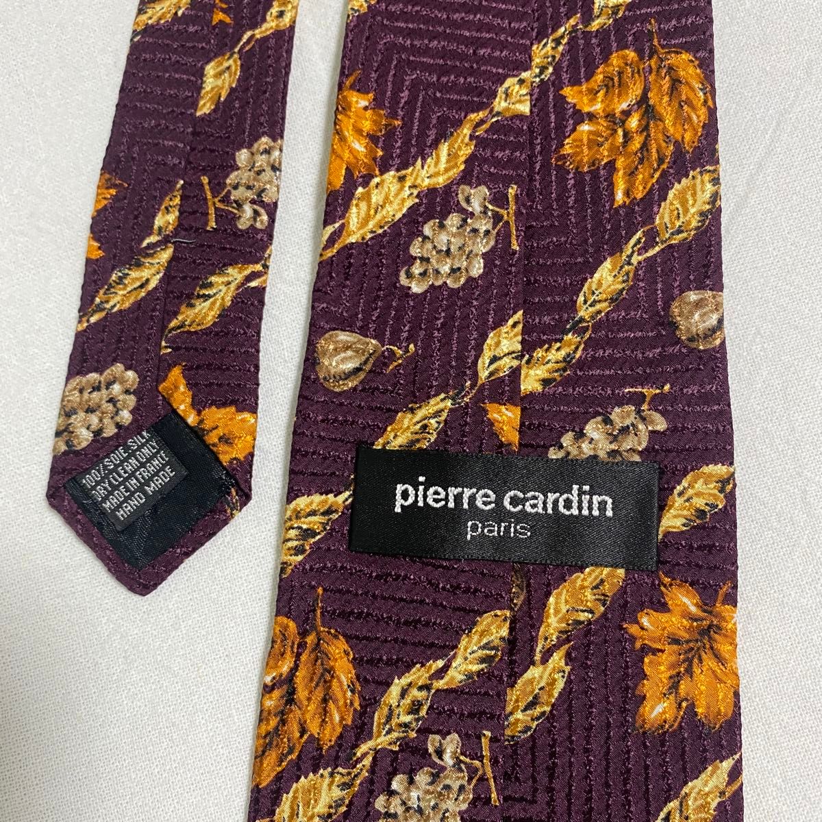 pierre cardin paris ピエール カルダン メンズ 紳士 ネクタイ シルク フランス製 ワインカラー 落ち葉 紅葉