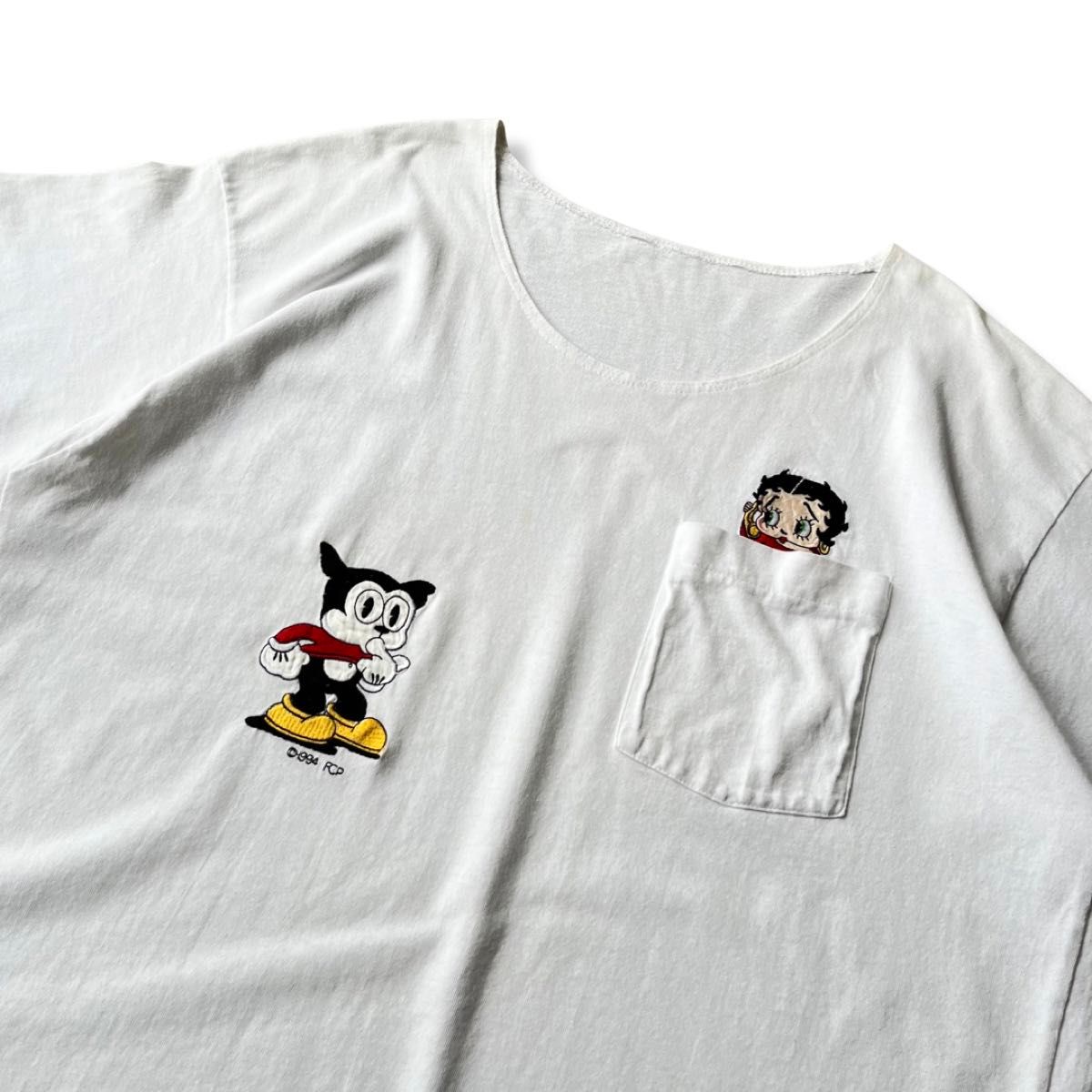 90s】Betty Boop 刺繍イラスト 半袖ポケットTシャツ 白 ベティー 90s】Betty Boop 刺繍イラスト 半袖ポケットTシャツ 白 ベティー