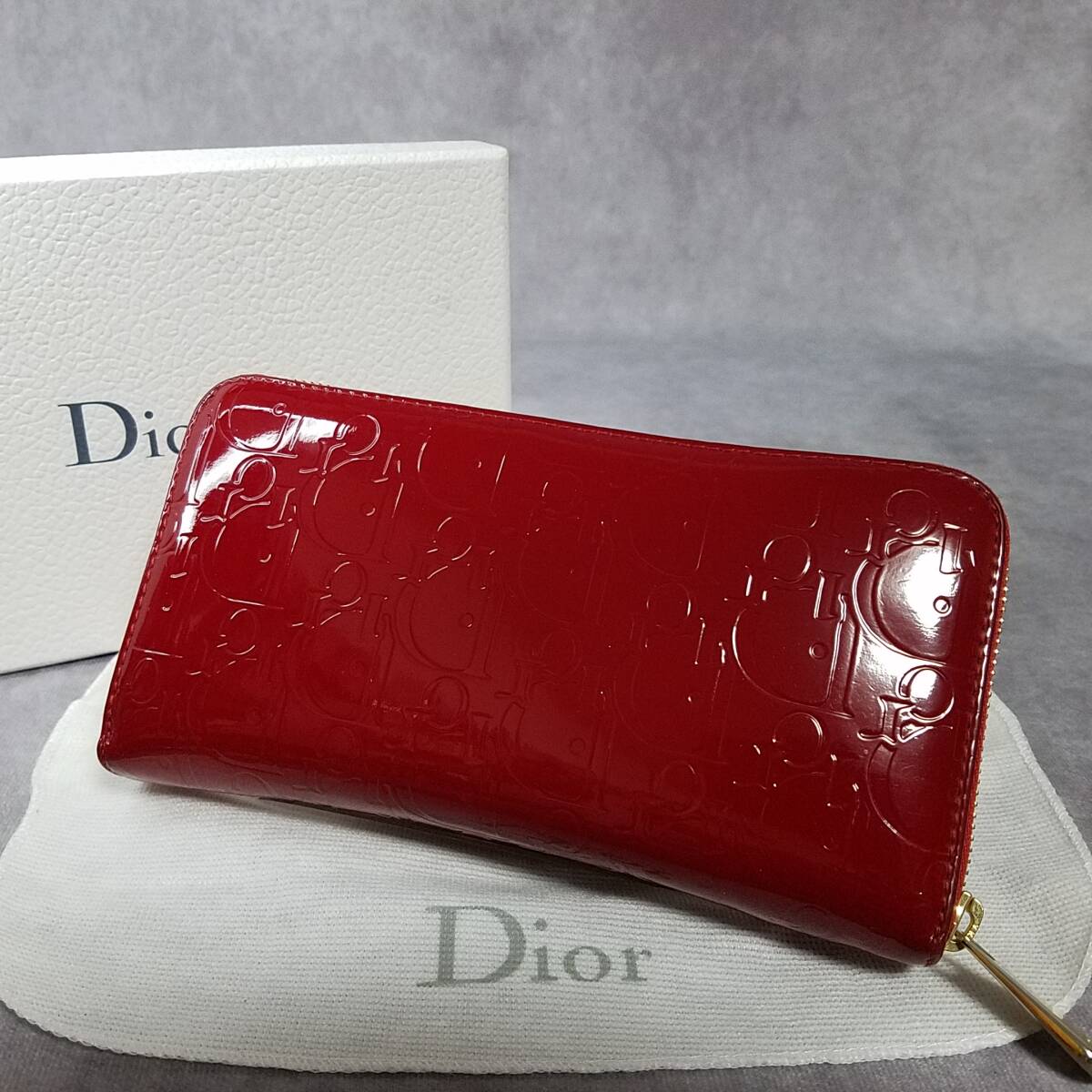 【良好　クリーニング済】 Christian Dior　ディオール 　トロッター　エナメル　パテント　ラウンドファスナー長財布　ウォレット　保存箱_画像1