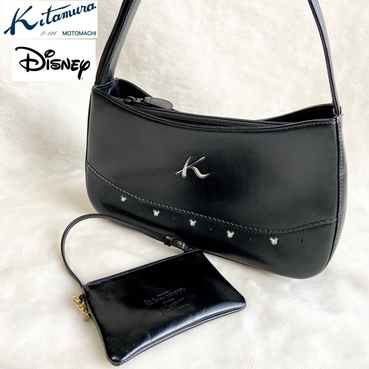 キタムラ ディズニーコラボ ショルダーバッグ ブラック レザー キタムラ ディズニーコラボ ショルダーバッグ ブラック レザー