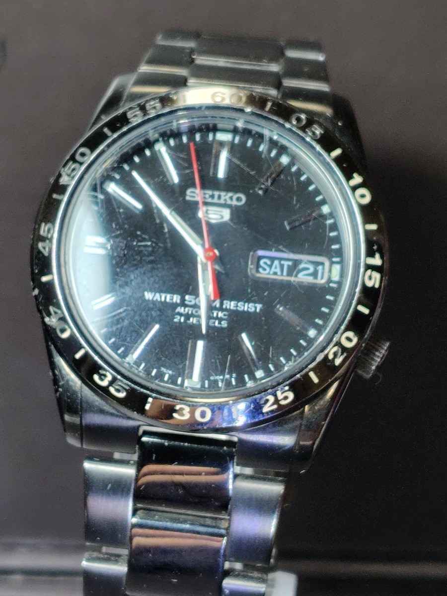 SEIKO　セイコー5逆輸入　WATER50MRESIST　AT　デイデイト自動巻　裏スケ　ブラック　純正ブレス　箱・取説・保・コマ　稼働品 292　bx-3_画像2