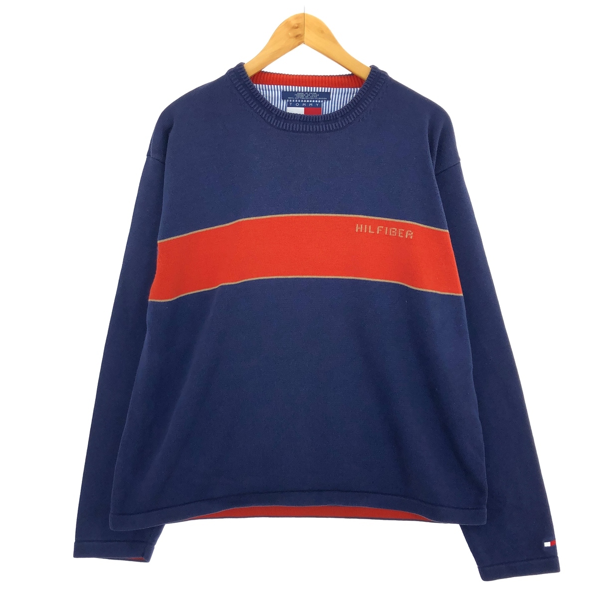 古着 90年代 トミーヒルフィガー TOMMY HILFIGER コットンニットセーター メンズXL ヴィンテージ /eaa424110