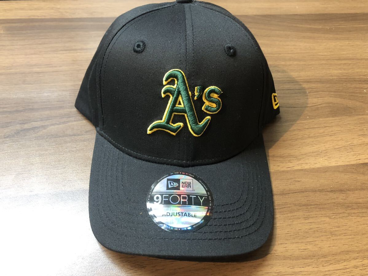 ニューエラ 帽子 キャップ A‘s New Era Cap ブラック　黒　系　グリーン刺繍入　フリーサイズ　男女用_画像2