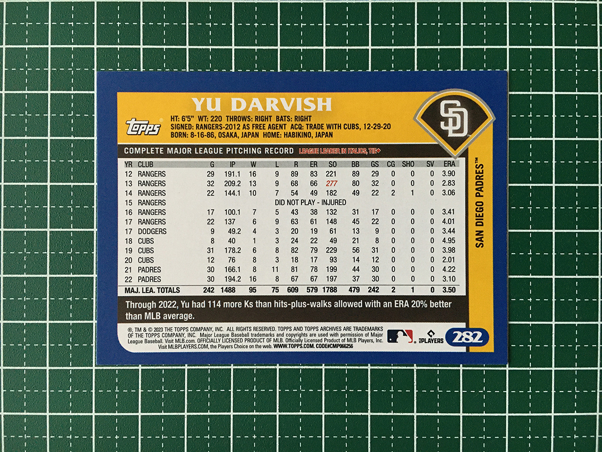 ★TOPPS MLB 2023 ARCHIVES #282 ダルビッシュ有／YU DARVISH［SAN DIEGO PADRES］ベースカード「BASE」★_画像2