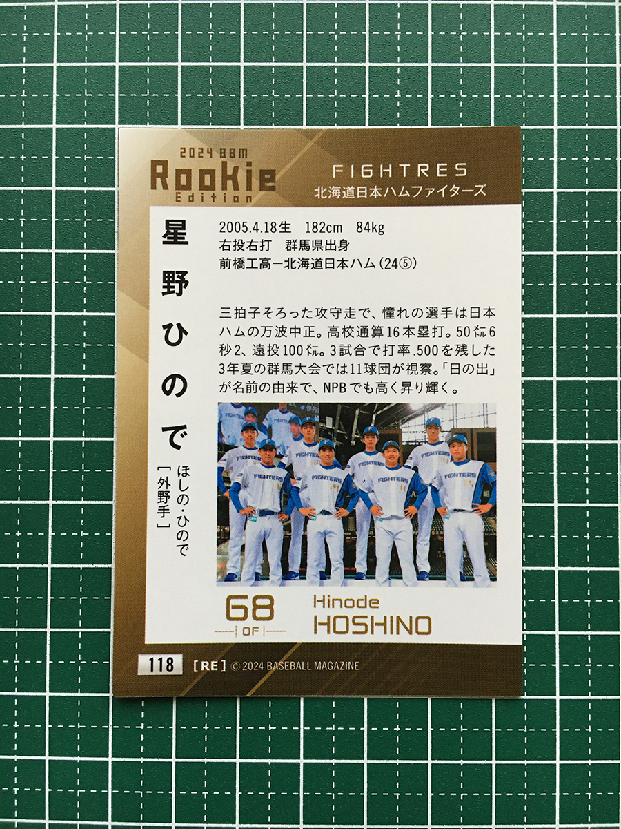 ★BBM 2024 ルーキーエディション #118 星野ひので［北海道日本ハムファイターズ］レギュラーカード ルーキー「RC」★_画像2