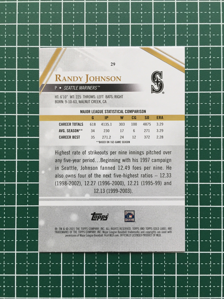 ★TOPPS MLB 2021 GOLD LABEL #29 RANDY JOHNSON［SEATTLE MARINERS］ベースカード「CLASS 1」★_画像2