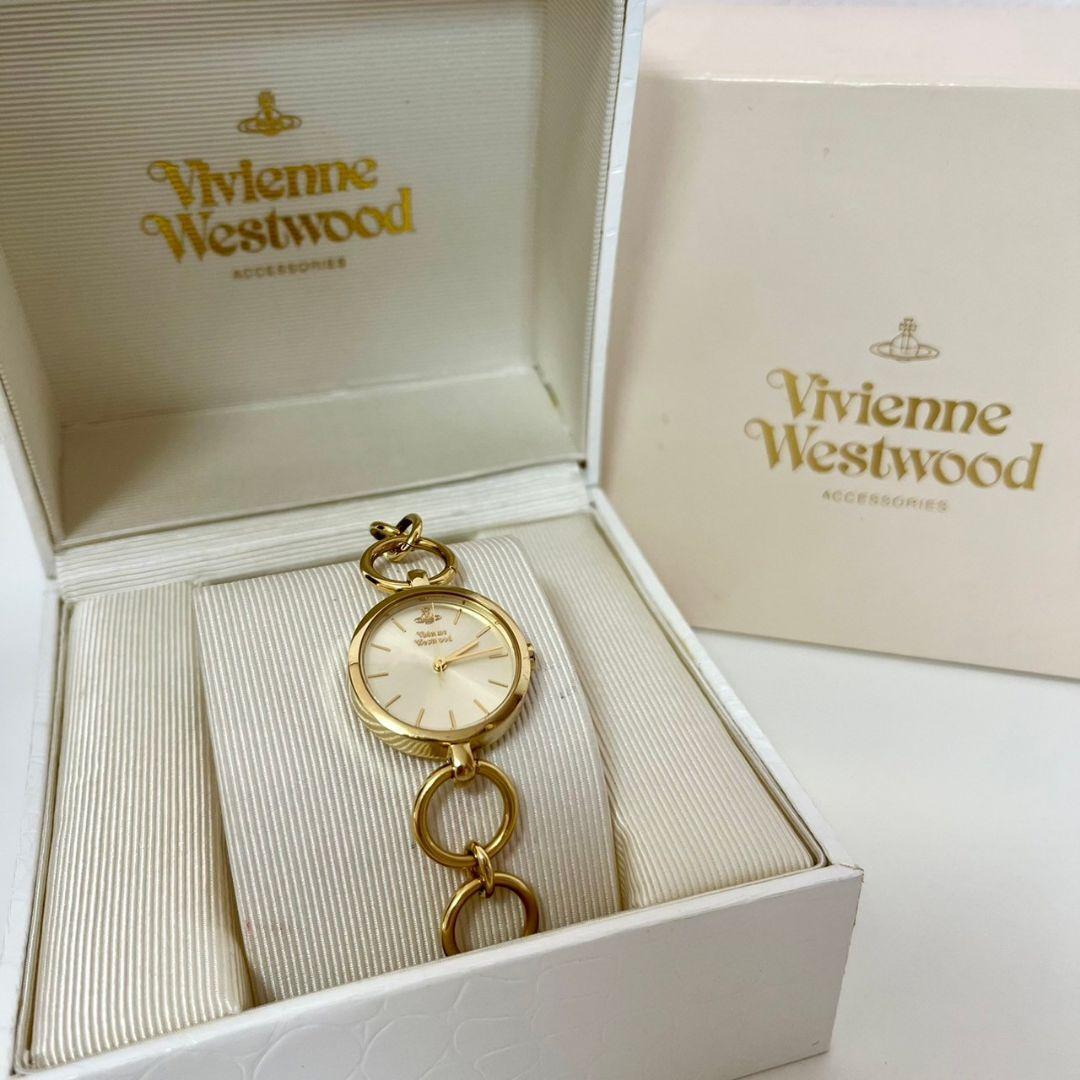 極美品 Vivienne Westwood ヴィヴィアンウエストウッド 腕時計 ゴールド 箱付き 動作品 チェーンブレスレット オーブロゴ VW-7858 9293