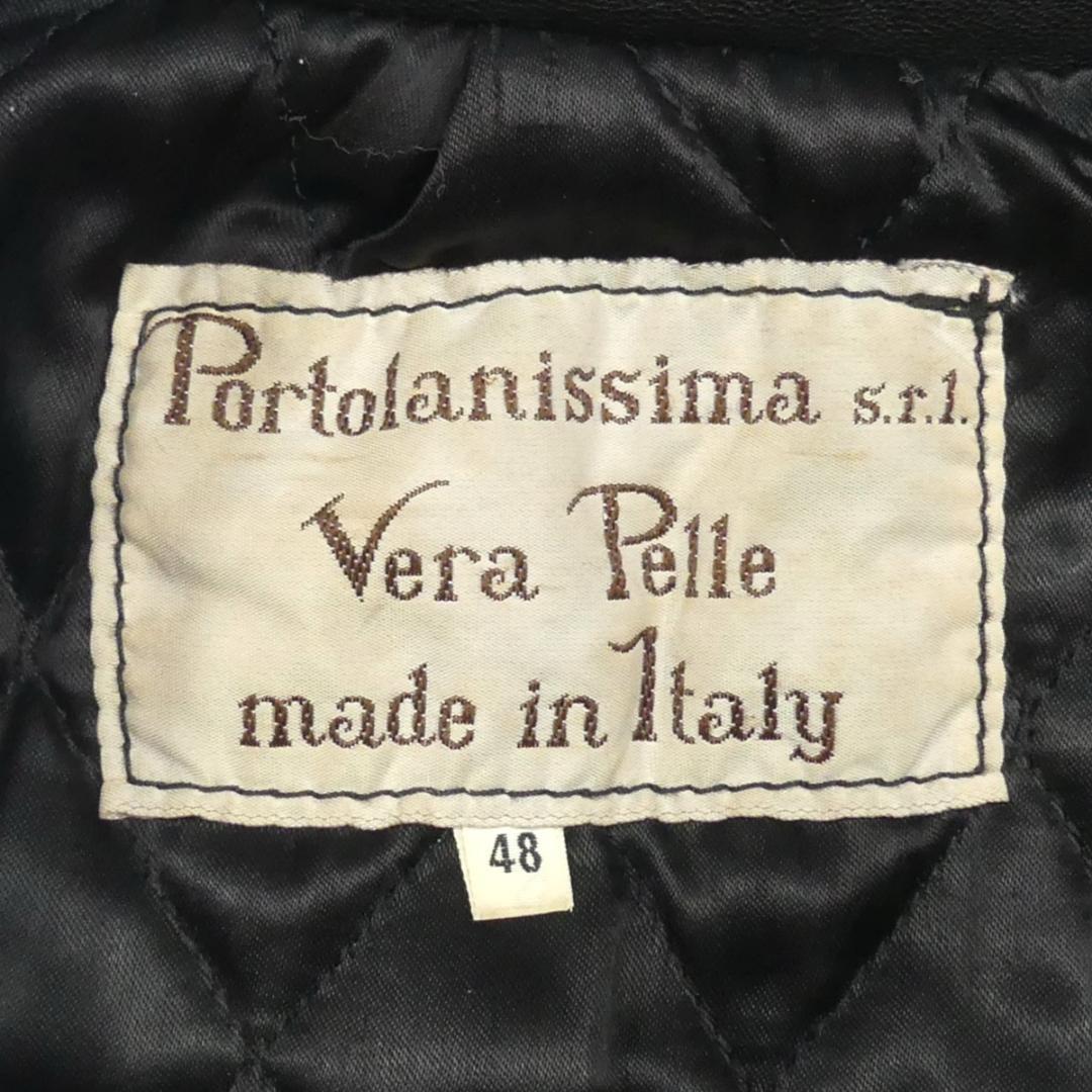 即決★イタリア製 Portolanissima★メンズL レザーステンカラーコート 48 黒 本革 ジャケット 本皮 革ジャン ロングコート カーコート_画像7