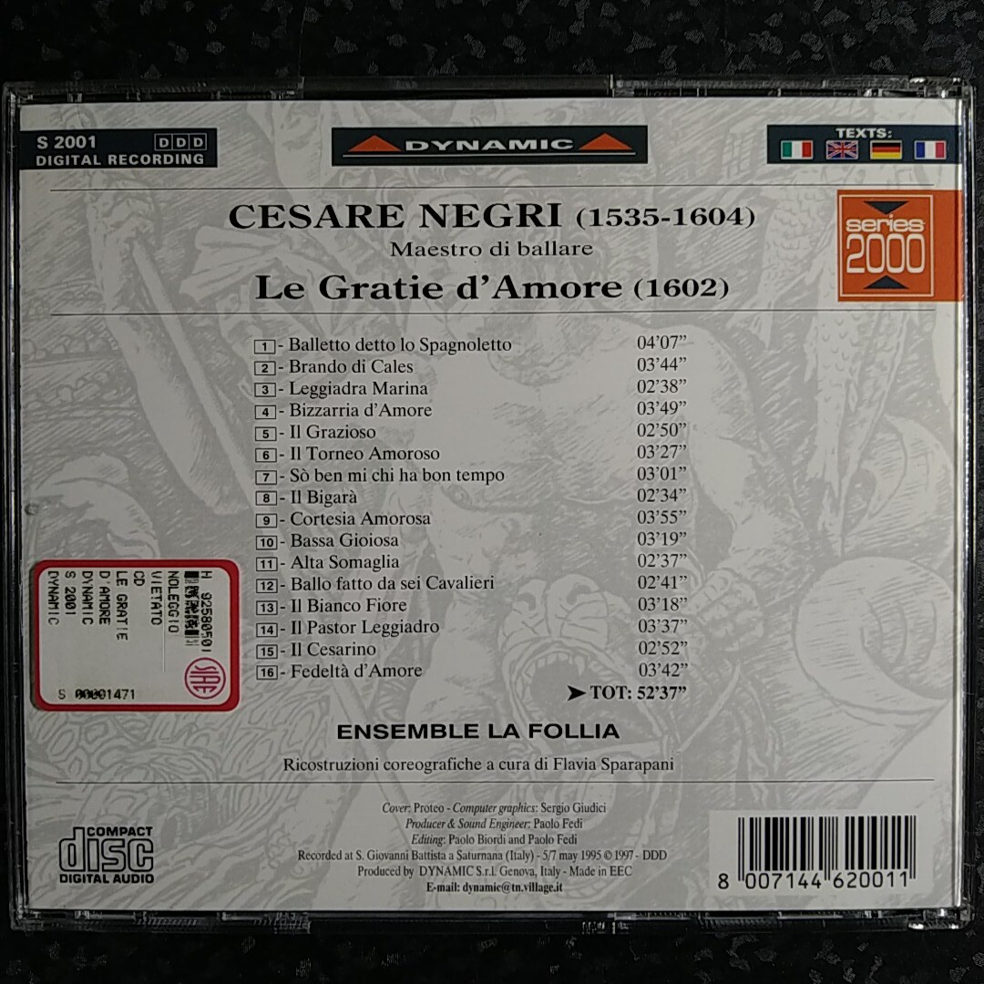 c（輸入盤）チェーザレ・ネグリ　アンサンブル・ラ・フォリア　Cesare Negri Ensemble la Follia Le Gratie d'Amore_画像2