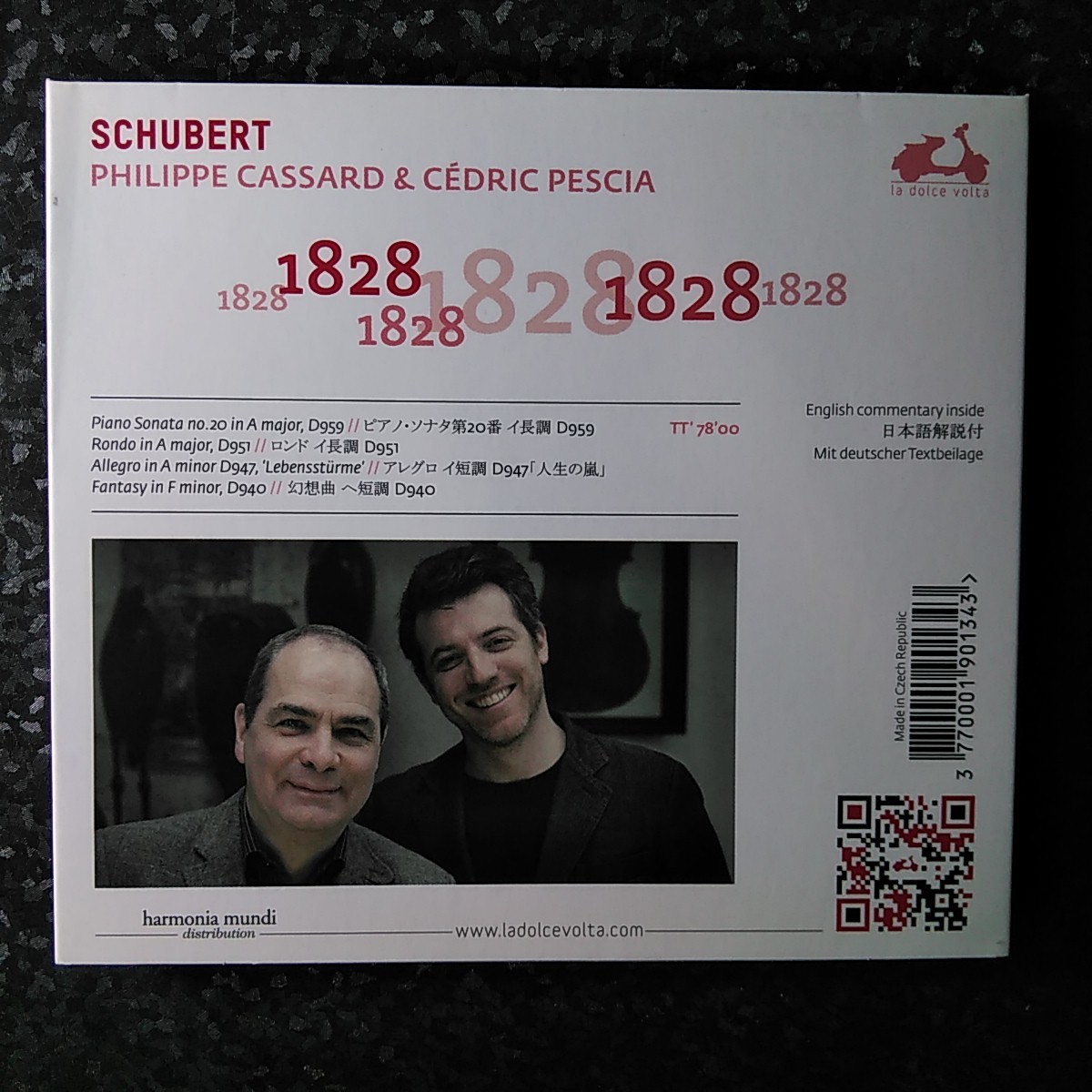 c（デジパック）カッサール＆ペシャ　シューベルト　ピアノ・ソナタ第20番、他　1828 Schubert Cassard Pescia_画像2