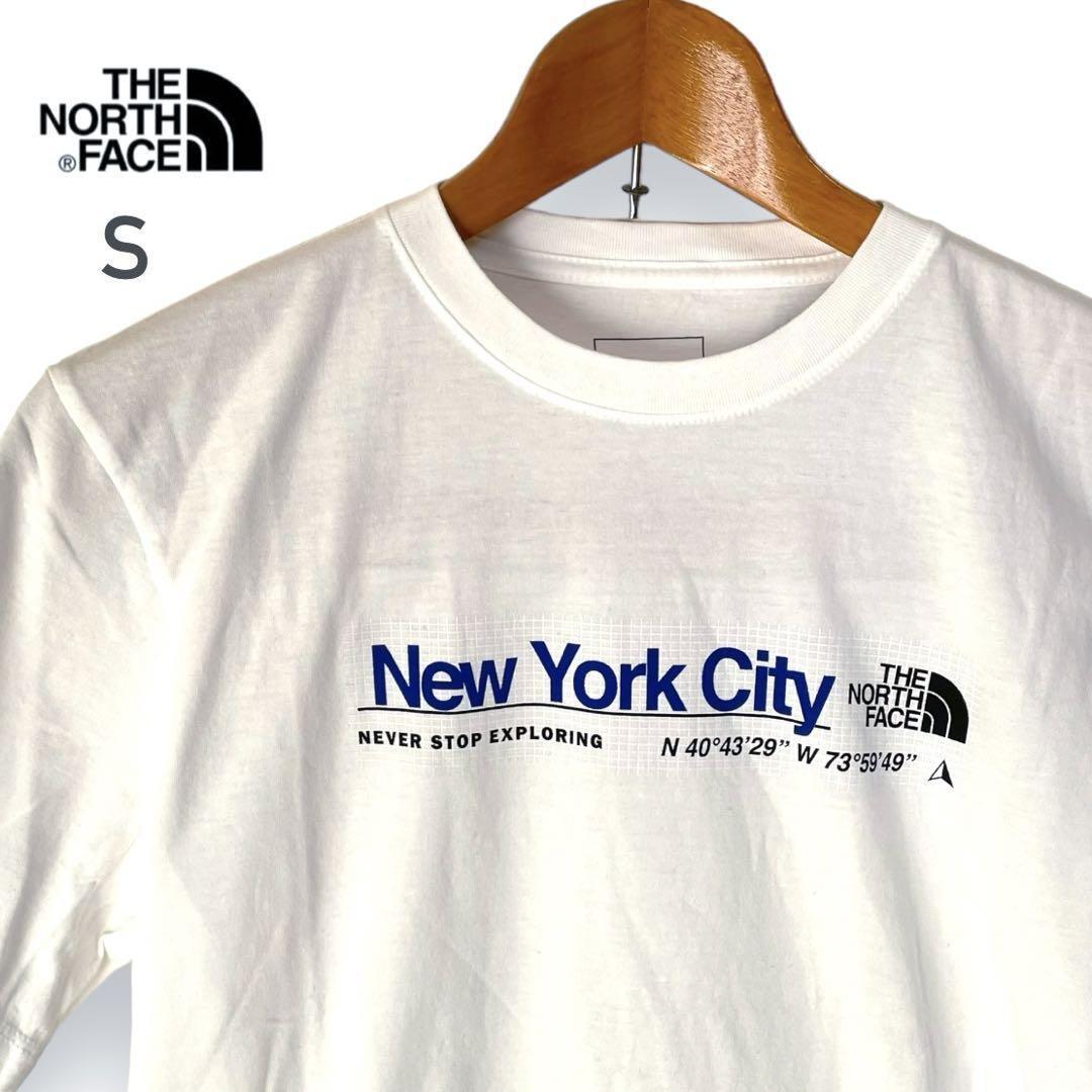 【ニューヨーク限定！】ノースフェイス メンズ Tシャツ 半袖 S 白 ロゴ NYC アメリカ限定 ホワイト THE NORTH FACE 夏服 春 M服 US限定_画像1