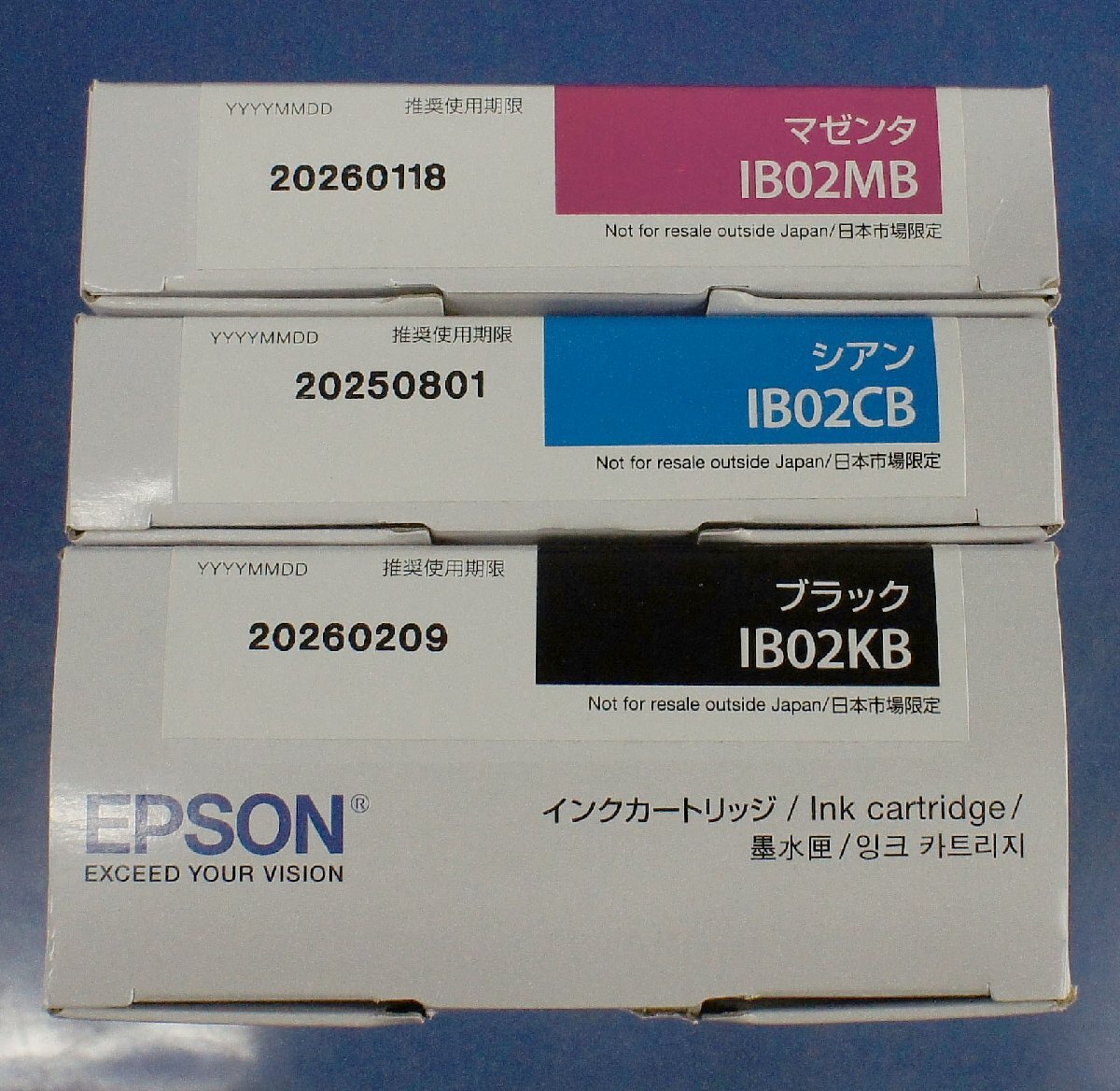 【3色セット】未使用 EPSON 純正カートリッジ IB02KB,IB02MB,IB02CB F030802_画像1