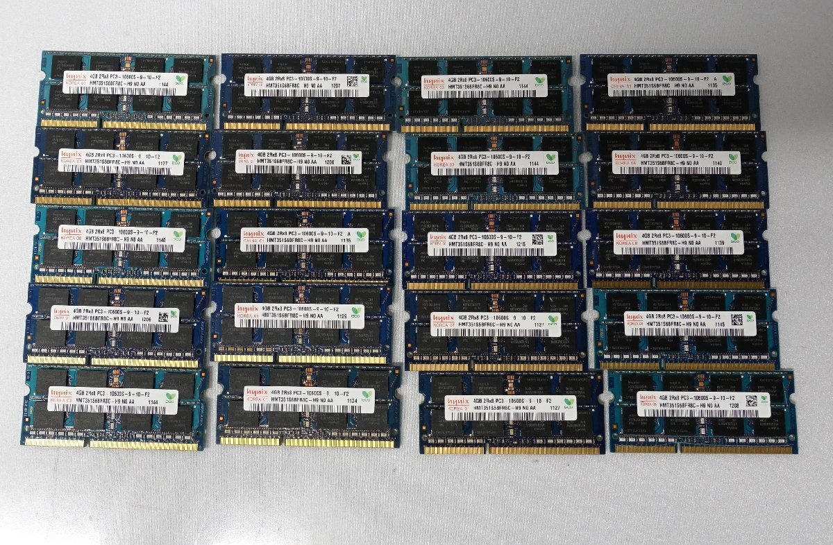 中古メモリ 20枚セット Hynix 4GB 2R×8 PC3-10600S-9-10-F2 レターパックプラス ノート用 N032607_画像1
