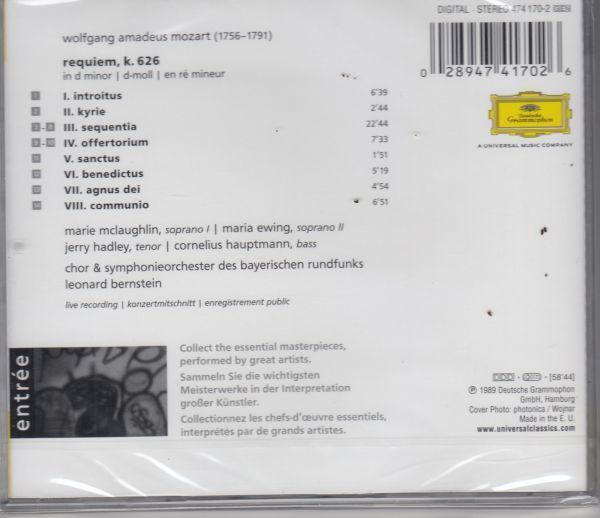 [CD/Dg]モーツァルト:レクイエムニ短調K.626/M.マクラフリン(s)&M.ユーイング(s)他&L.バーンスタイン&バイエルン放送交響楽団_画像2