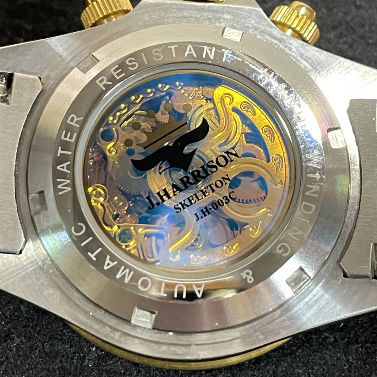 BC179【腕時計】動作品　J.HARRISON ジョン ハリソン J.H-003C メンズ 腕時計 自動巻き 裏スケ クロノグラフ　現状品 _画像6