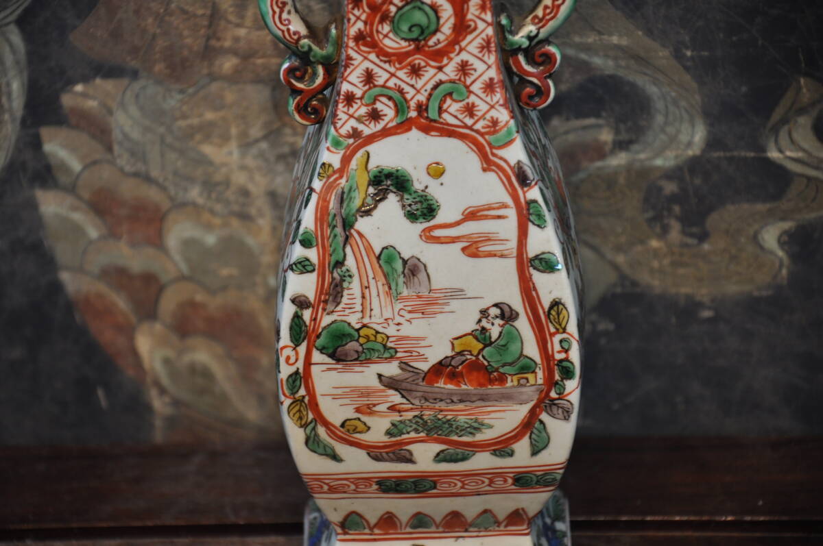 大明萬暦年製　五彩人物図花瓶　共箱中国美術唐物_画像5