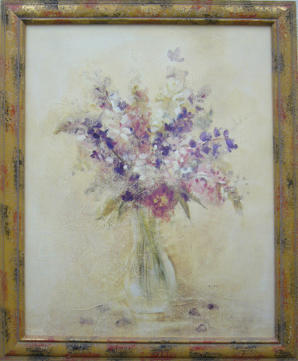 絵画 アートポスター クリスタルの花瓶と淡い花達 送料無料