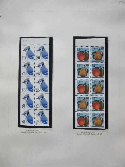 American Stamp Bird 20 ¢ x 10 Block Peach and Pear 32 ¢ × 10 блоки 2 типа (неиспользованные)