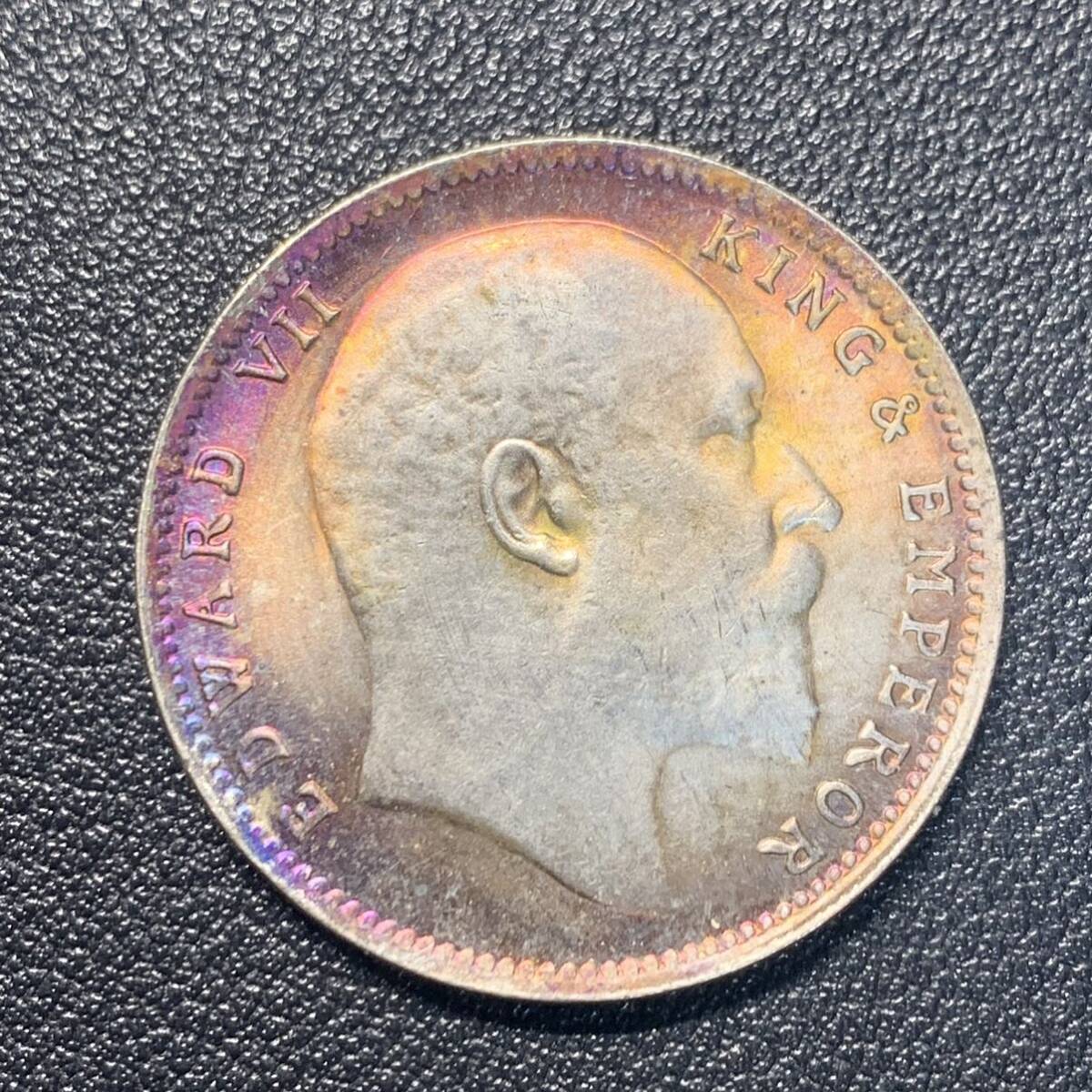 銀貨　古銭　1907年　イギリス領インド　エドワード7世　１ルピー　クラウン　外国　コイン　硬貨　貿易銀_画像1