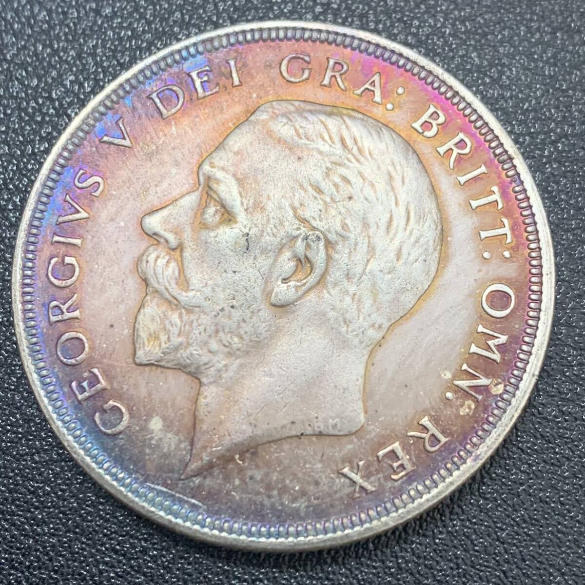 銀貨　古銭　1933年　イギリス　ジョージ五世　エドワードクラウン　花冠　ライオン　紋章　大型銀貨　コイン　硬貨　貿易銀_画像2
