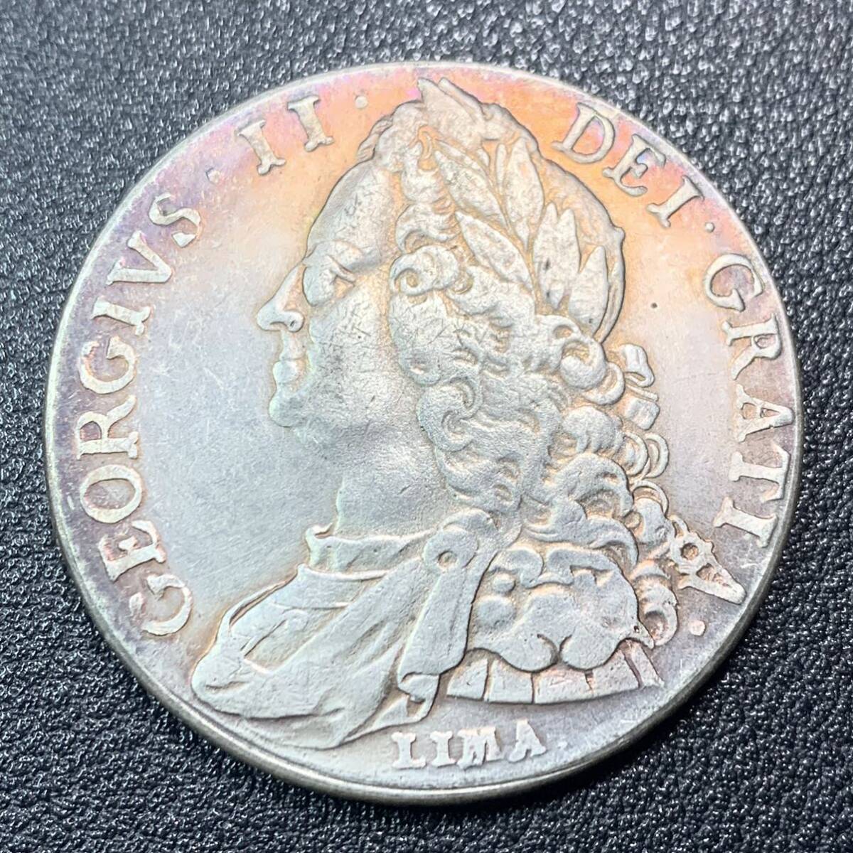 銀貨　古銭　1746年　 イギリス　ジョージ2世　連合王国国章　フランス紋章　クラウン　コイン　硬貨　貿易銀_画像1