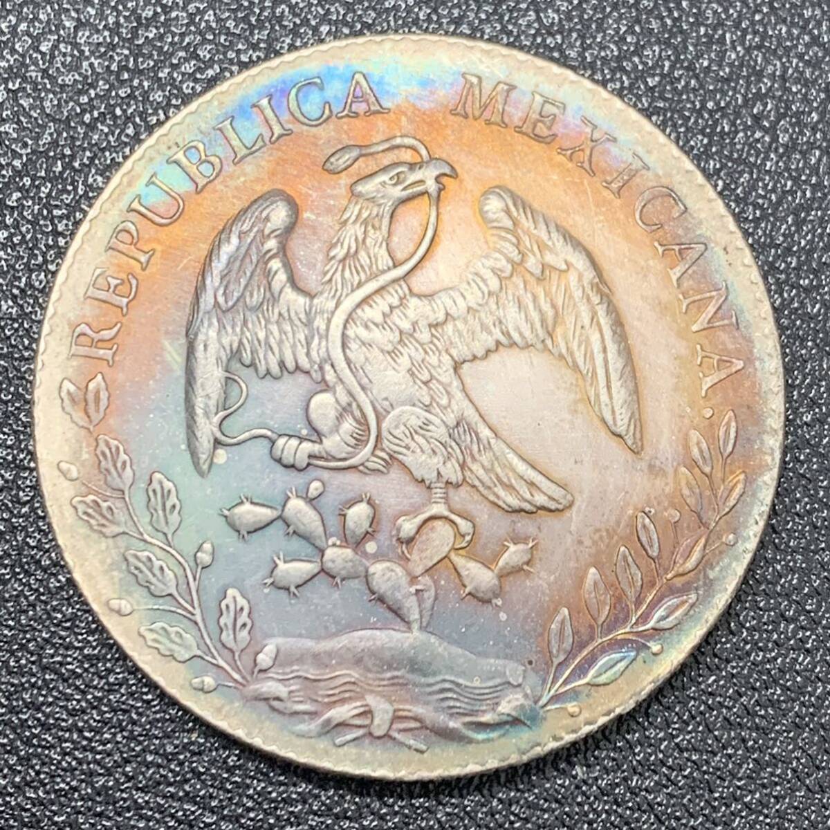 銀貨 古銭 メキシコ 1889年 イーグル 太陽の光 スペイン語「自由」銘 20G 大型 コイン 硬貨の画像2