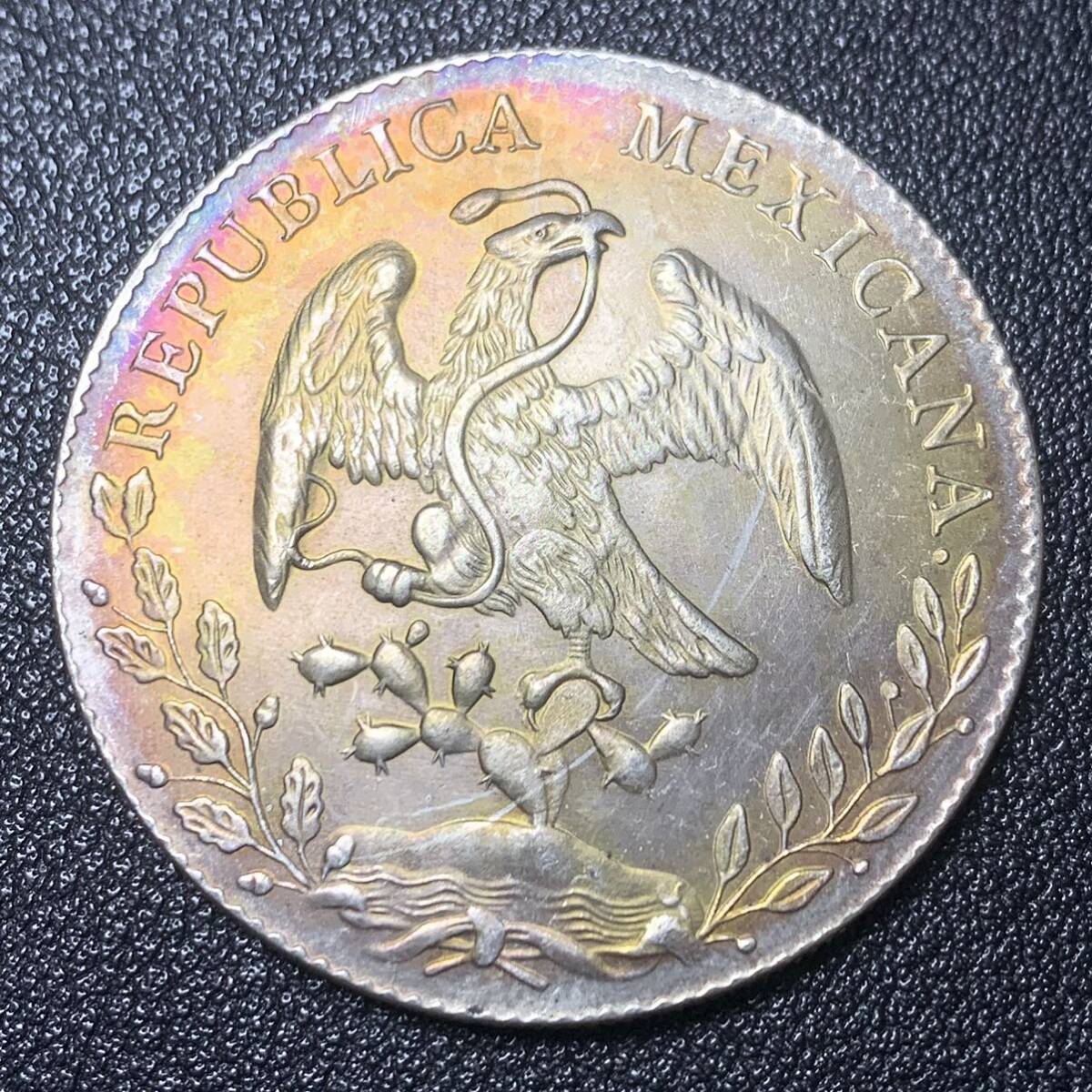 銀貨 古銭 メキシコ 1889年 イーグル 太陽の光 スペイン語「自由」銘 20G 大型 コイン 硬貨の画像2