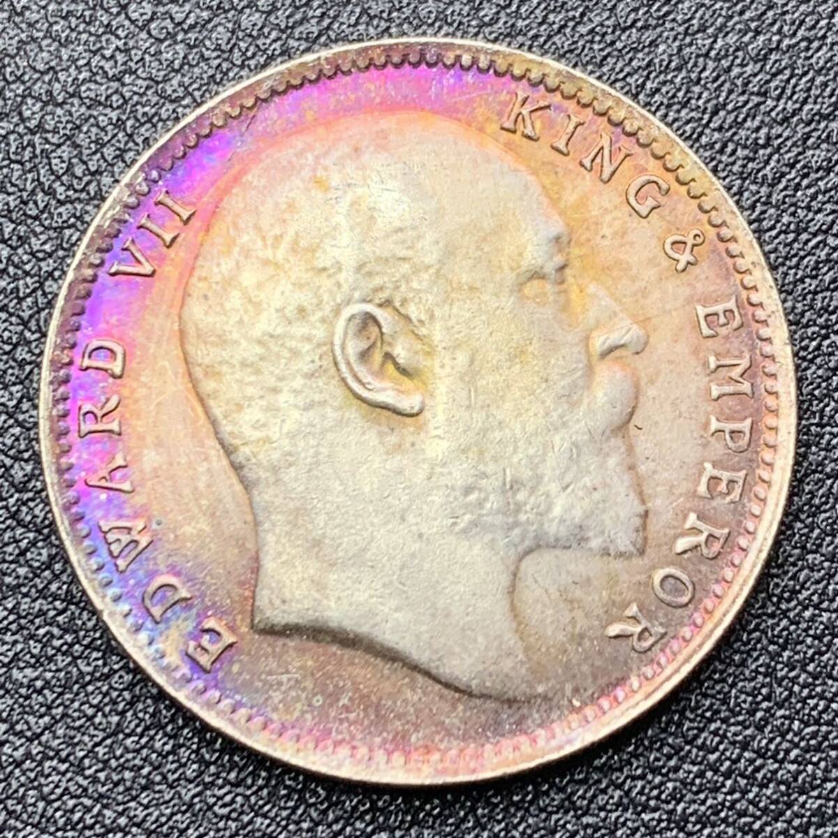 銀貨　古銭　1907年　イギリス領インド　エドワード7世　１ルピー　クラウン　外国　コイン　硬貨　貿易銀_画像1