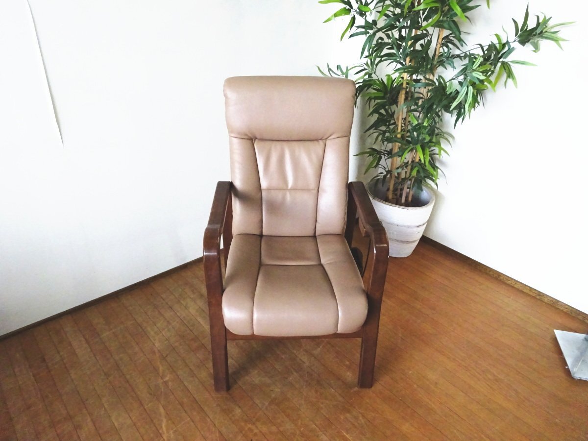 R060313 [ beautiful goods ] FUJI FURNITURE/..fani Cheer comfort RAKU series personal reclining chair book@ leather trim 