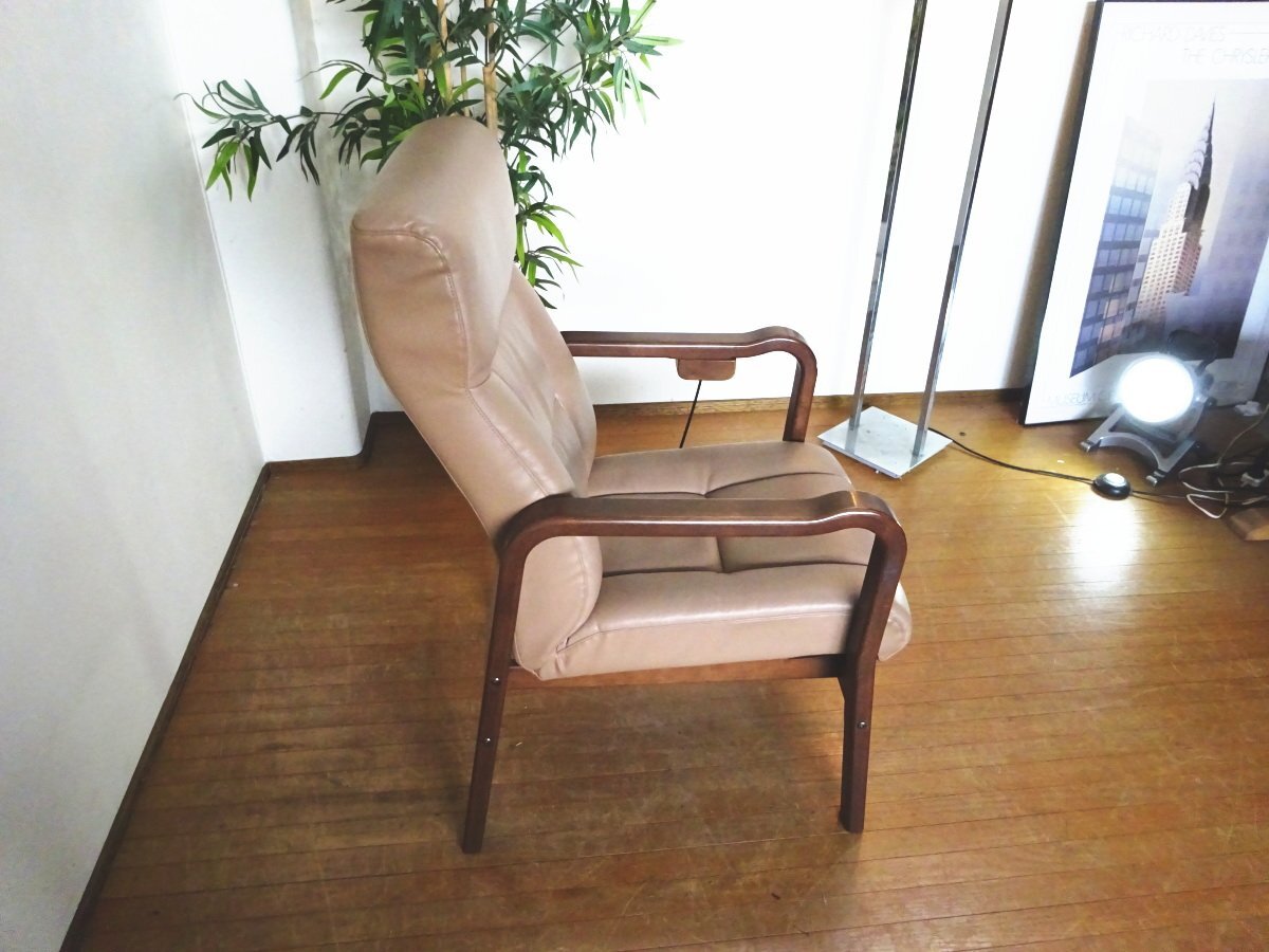 R060313 [ beautiful goods ] FUJI FURNITURE/..fani Cheer comfort RAKU series personal reclining chair book@ leather trim 