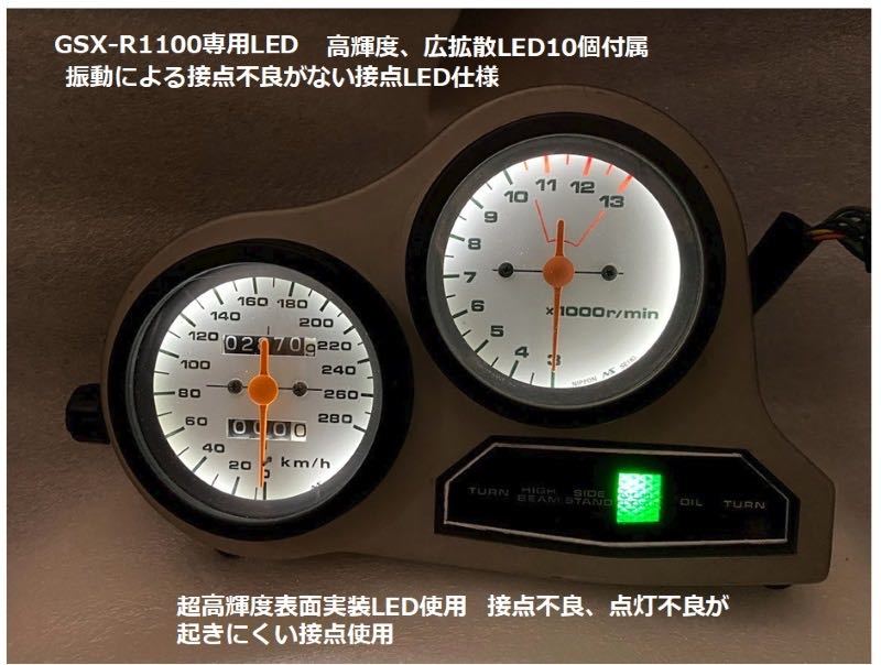 [高輝度LED]GSX-R1100 GU74A GU74B GU74C 初期型 高輝度LED スピードメーター タコメーターが同じ明るさになるLED 純正交換タイプ 10個付属_ホワイト