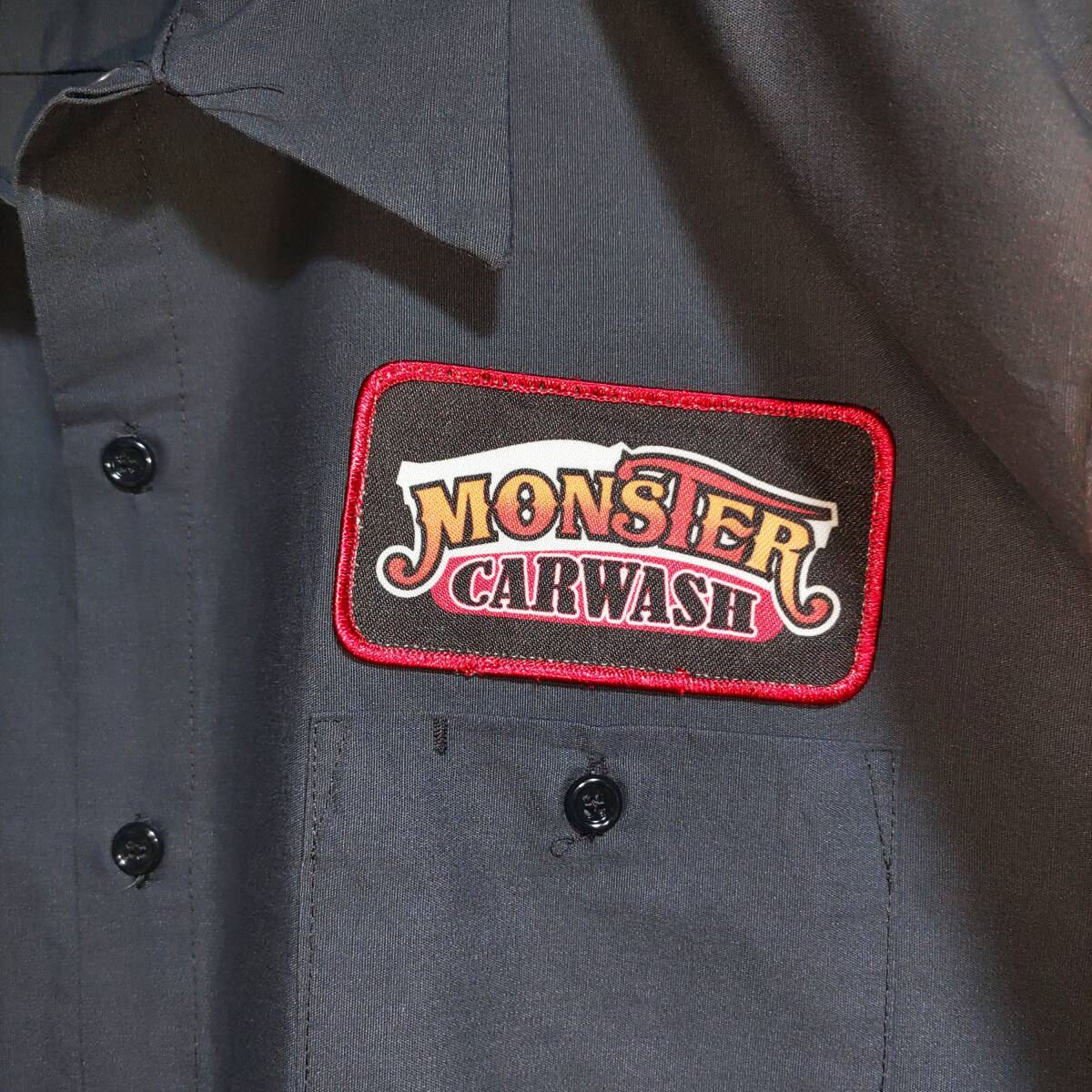 GK 半袖ワークシャツ size 3XL オーバーサイズ ダークグレー ゆうパケットポスト可 胸 ワッペン MONSTER 古着 洗濯 プレス済ｄ83_画像3