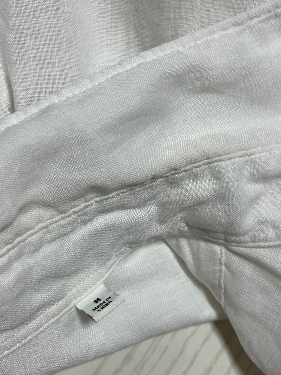 ユニクロ 白シャツ 麻100% 長袖 メンズ Mサイズ