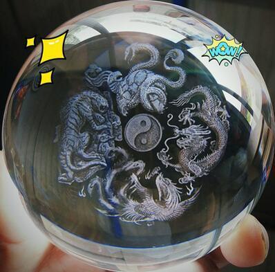 ★上級贅品★★超綺麗★ｋ９白水晶内彫り【四大神獣】丸玉★巨大80ｍｍの画像1