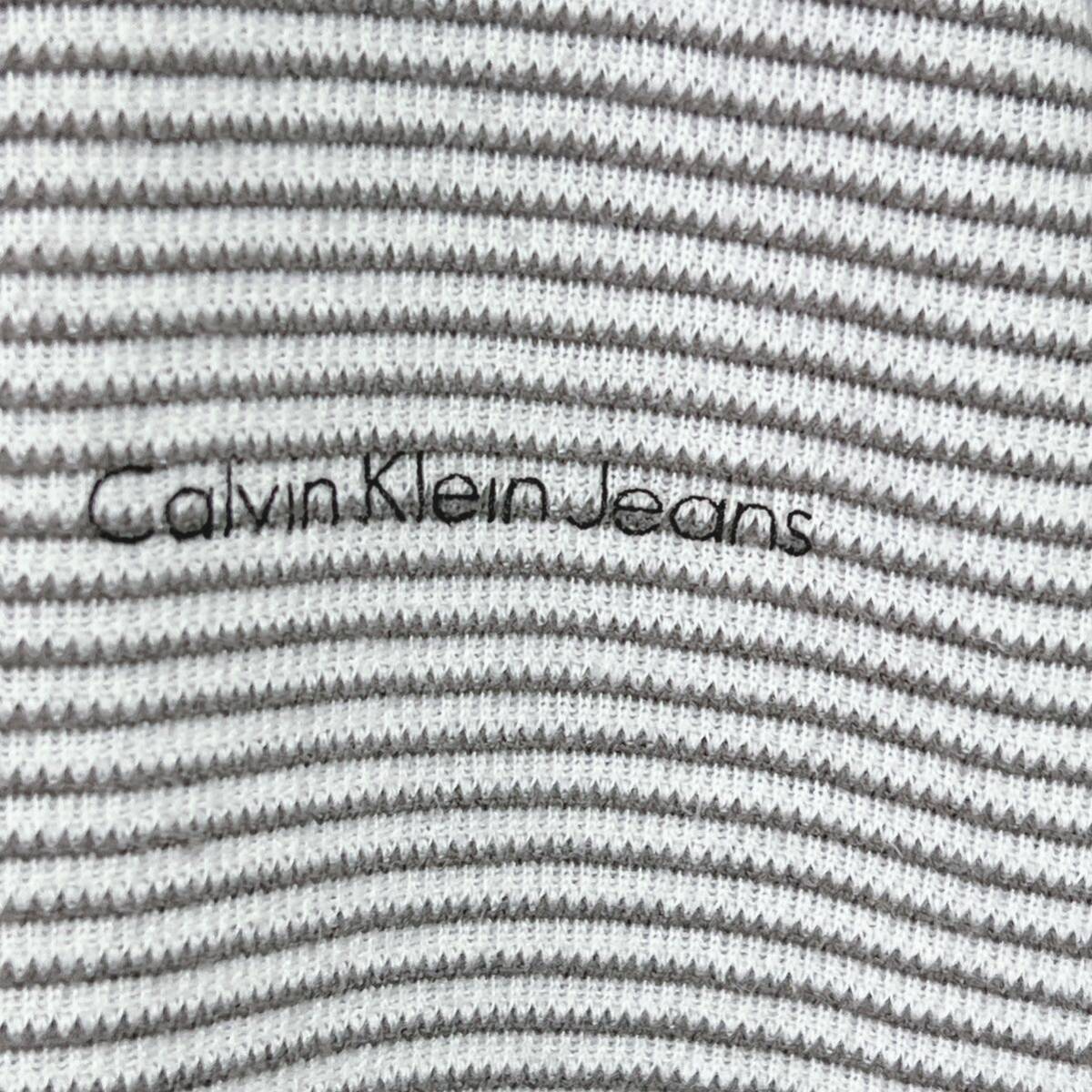 Calvin Klein Jeansカルバンクライン 半袖Tシャツ　ボーダー柄　文字ロゴプリント　リップル生地　サイズXL_画像3