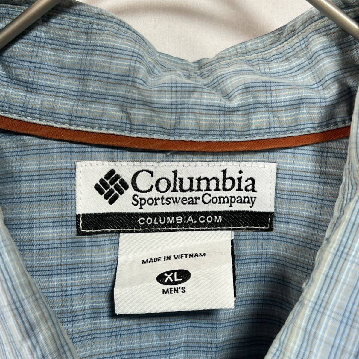 Columbiaコロンビア　ボタンダウン 半袖シャツ チェック柄　ワンポイントロゴ　サイズXL_画像4
