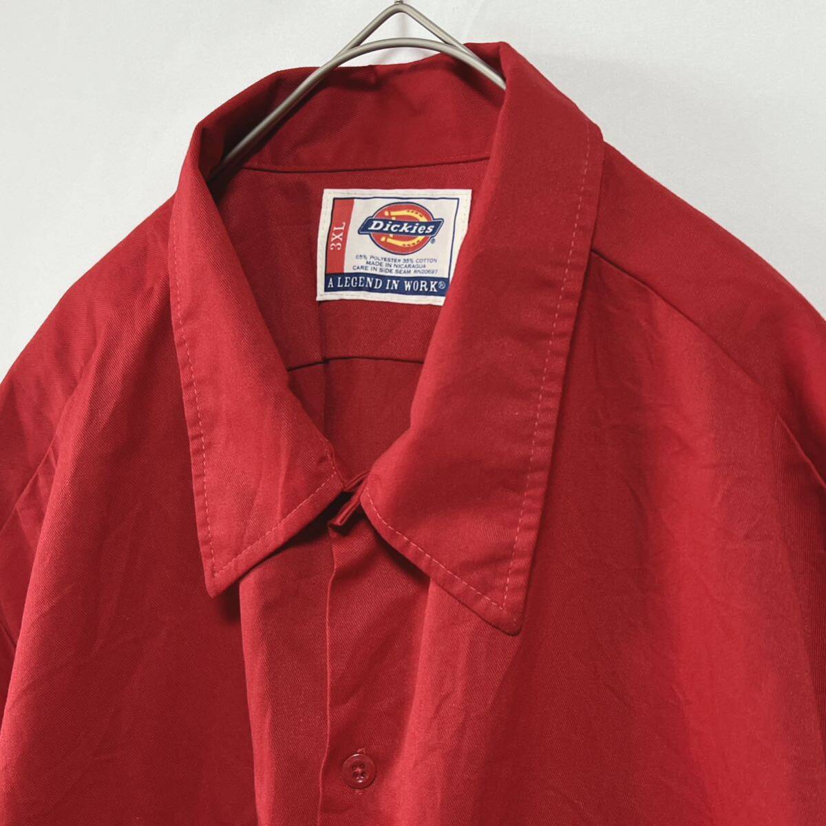 Dickies ディッキーズ　ワークシャツ　半袖シャツ　ロゴ　レッド色　ビッグサイズ3XL オーバーサイズ_画像3