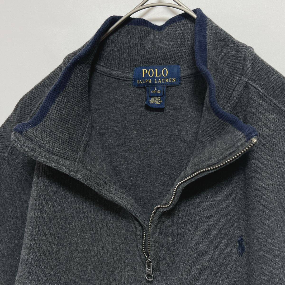 POLO RALPH LAUREN ポロ ラルフ ローレン　ハーフジップ コットンセーター　コットンニット　ポニーロゴ　キッズ　子供服　サイズＬ(14-16)_画像4