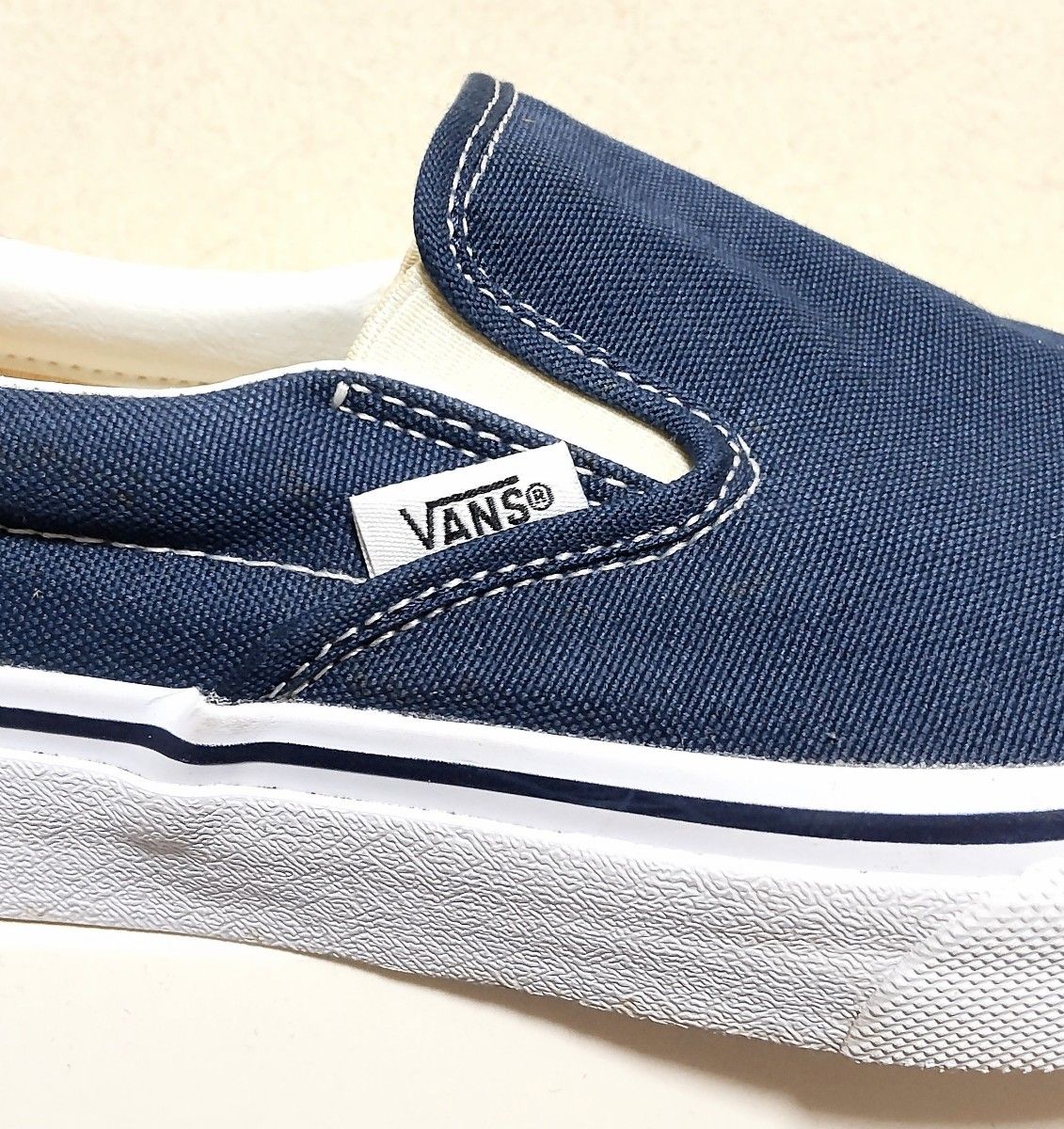 【SU様へ】美品★VANS SLIP ON バンズ クラシック スリッポン 紺 白 25.5cm 7H スニーカー シューズ 靴