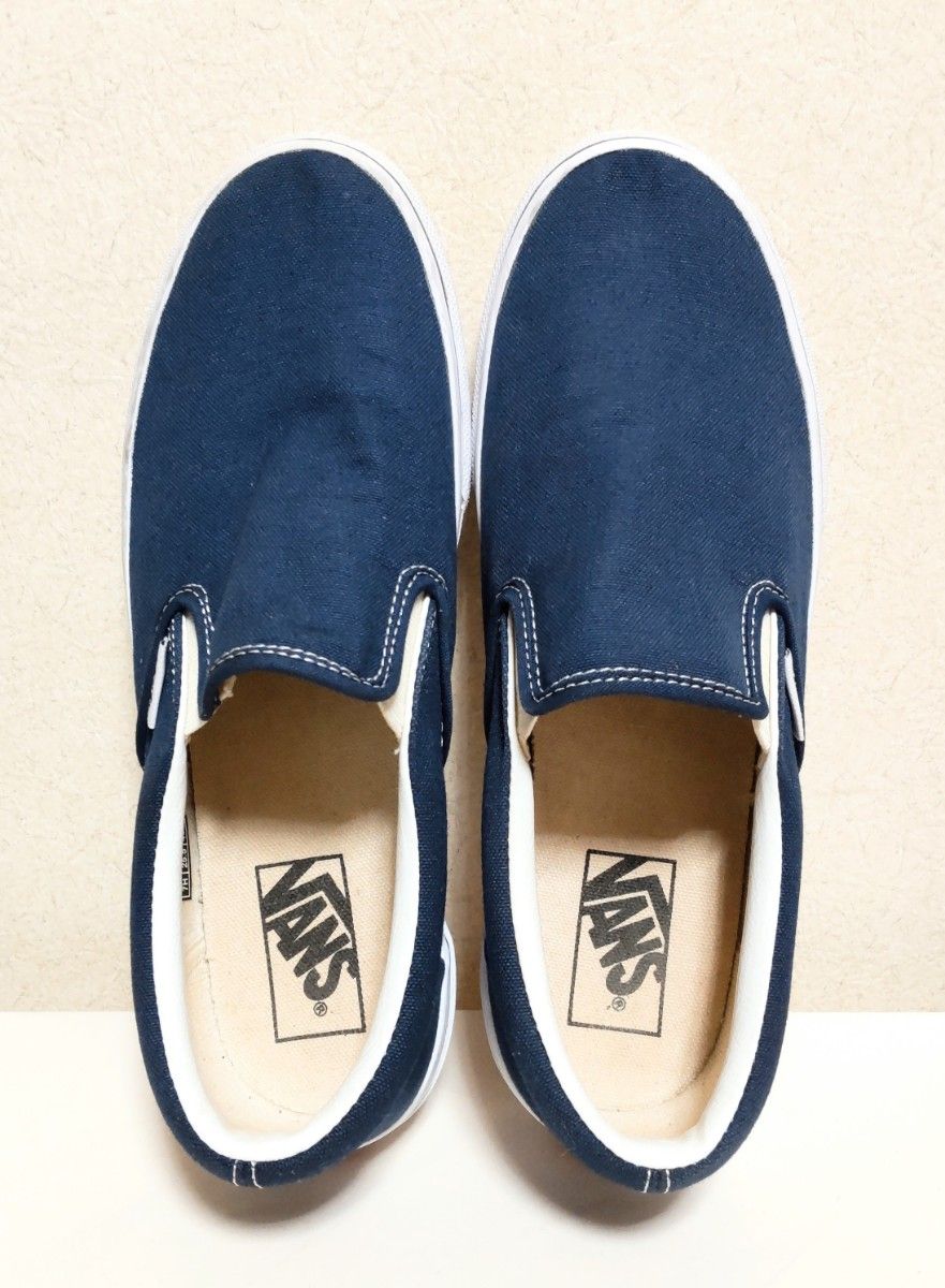 【SU様へ】美品★VANS SLIP ON バンズ クラシック スリッポン 紺 白 25.5cm 7H スニーカー シューズ 靴