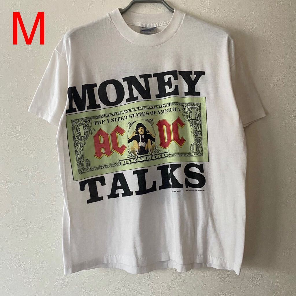 レア Rihanna Rose 着用 AC/DC Money Talks Tee M White マネートークス Tシャツ Band Rap バンドT ラップT 古着 Blackpink ブラックピンク