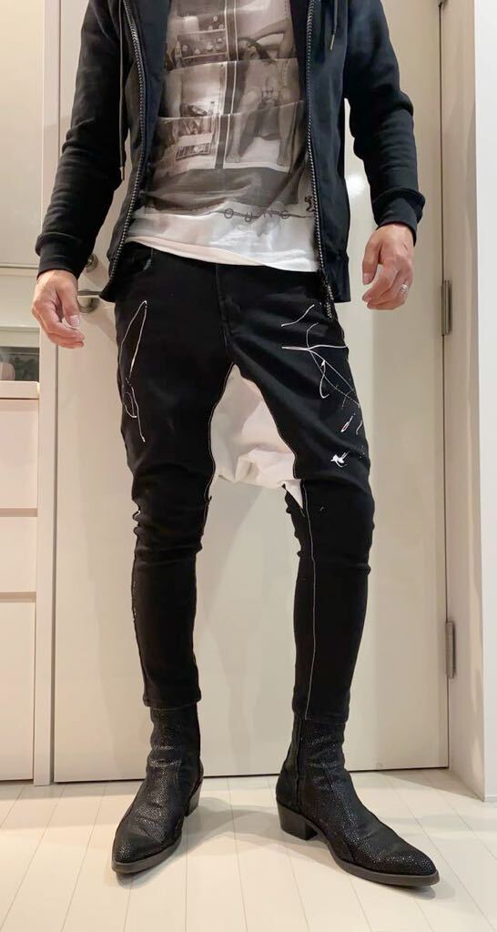 即納】サルエル パンツ デニム 黒 ブラック スキニー 変形パンツ 即納】サルエル パンツ デニム 黒 ブラック スキニー 変形パンツ