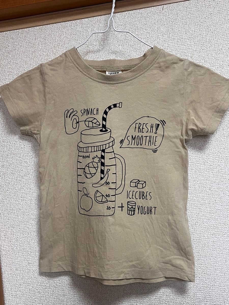 スムージー ＊カフェ風プリント＊半袖Tシャツ120 ベージュ ビンテージ