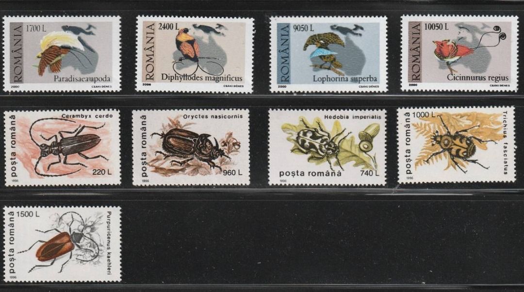 （ルーマニア）1996-2000年昆虫5種・鳥4種完、スコット評価6ドル（海外より発送、説明欄参照）の画像1