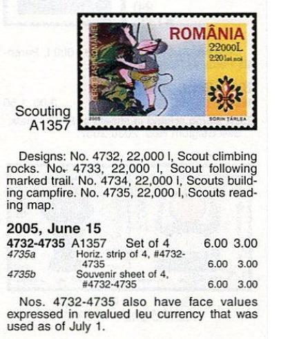 （ルーマニア）2005年ボーイスカウト4種完、スコット評価6ドル（海外より発送、説明欄参照）の画像2