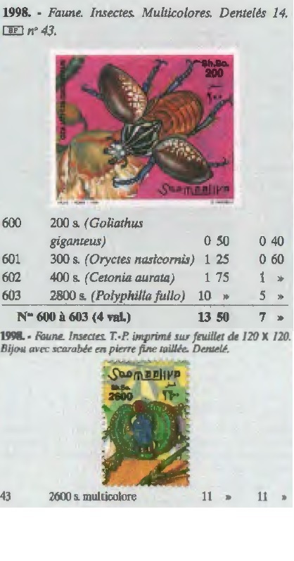 （ソマリア）1998年昆虫小型シート、YVert & Tellier評価11ユーロ（海外より発送、説明欄参照）の画像2